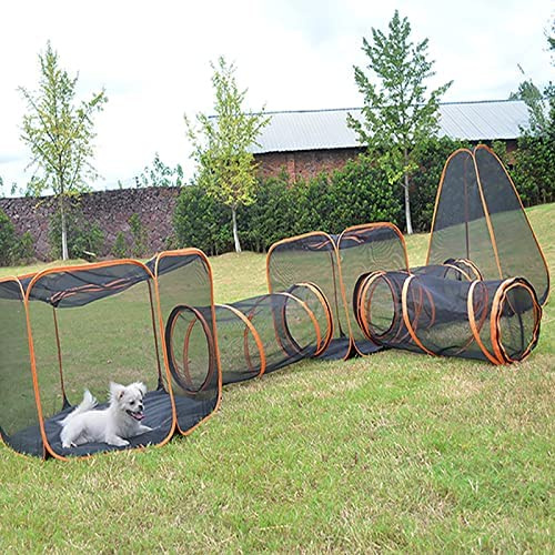 Tragbares Katzenzelt mit Tunnel Pop Up Faltbare Haustiergehege Laufstall Visuelles Netzhaus für Katze Welpe Kaninchen - Ideal für draußen und drinnen, genießen Sie einen komfortablen Tag mit diesem