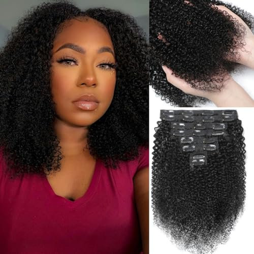 YDDM Kinky Curly Clip In Haarverlängerungen brasilianischen Virgin Human Hair Kinky Curly Clip In Haarverlängerungen natürlichen schwarzen Double Weft Clip ins für schwarze Frauen 18 Zoll 120g 8pcs