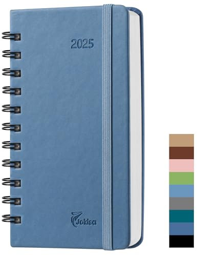 Terminplaner 2025 Klein Spiral Hardcover, Terminkalender 2025 A6 (16.5x10cm), Buchkalender 2025 (Jan.2025-Dez.2025), Wochenplaner mit PU-Leder, Kalender Planer 1 Woche 2 Seite für Büros, Schulen