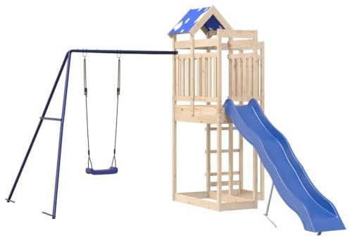 vidaXL Spielturm, Klettergerüst mit Schaukel Rutsche, Kinder Kletterturm Spiel-Zubehör für Garten, Holz Spielplatz Spielhaus, Massivholz Kiefer