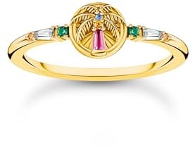 THOMAS SABO Ring mit Palme und bunten Steinen vergoldet 925 Sterlingsilber, 750 Gelbgold Vergoldung