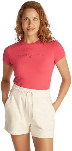 Tommy Jeans Tjw Slim Tonal Linear Tee Ext Dw0Dw20315, Maglietta a Maniche Corte, Donna, Rosso (Amour), S