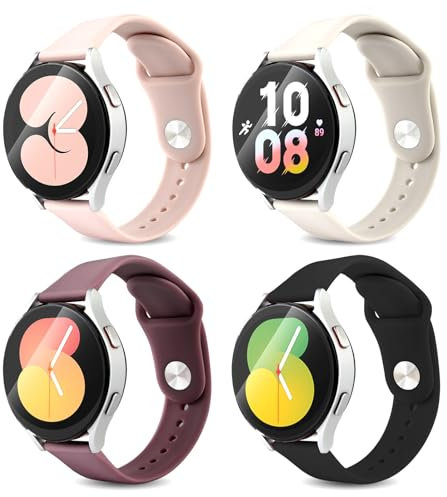 aceyoon 4 Pezzi Cinturino Compatibile con Samsung Galaxy Watch 7/6/5/4 40mm 44mm/Watch 5 pro 45mm, Silicone Cinturini Smartwatch 20mm per Galaxy Watch 6 Classic 43mm 47mm Uomo Donn (S)