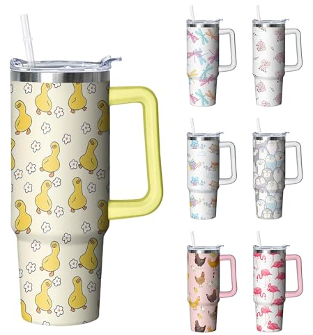 Kearscupra 30 oz Duck Tumbler with Handle and Straw, Insulated Stainless Steel Cup with Lid, Travel Coffee Mug Water Bottle, Gifts for Woman Animal Lovers