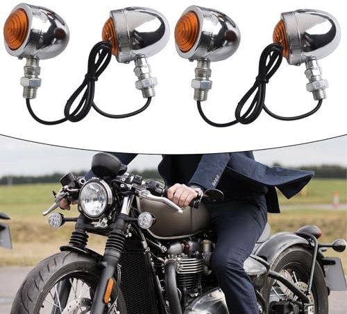 SPORTARC Motorcycle Turn Signal Lights, Chrome Metal Indicators for Chopper, Fitment Available