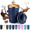 Volhoply 340ml 12oz Double Wall Insulated Vacuum Travel Coffee Mug with Flip Lid,Reusable Stainless Steel Leak Proof Coffee Cup,Iced Cafe Thermal Tumbler Suitable for Hot & Cold Drinks(Navy,1 Set)