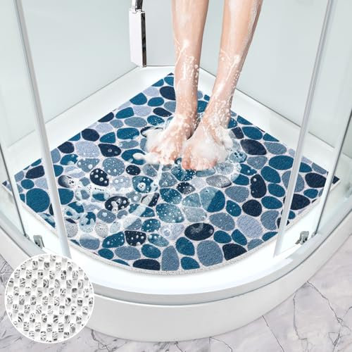 Corner Shower Mat Non Slip: 70 x 70 cm Large Quadrant Shape Shower Mats for Inside Shower - Colorful Loofah Sector Shower Matt Anti Mould Anti Slip