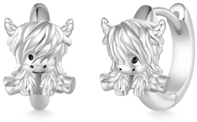 Gnoce Ohrringe Hochlandkuh Creolen Ohrstecker 925 Sterling Silber Schottische Hochlandkuh Ohrstecker Ohrringe Highland Bull Tier Schmuck Geschenke für Damen Mädchen