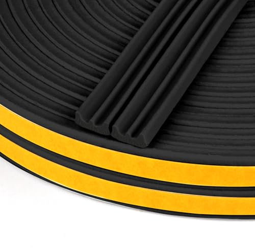 Flintronic Cinta Selladora Espuma, 2 Rollos 5M Burletes Puertas Tira de Sellado, 9mmx4mm, Espuma Burlete Adhesivo de Alta Densidad, para Anti Frío, Aislante, Ruido y Colisión(Negro)
