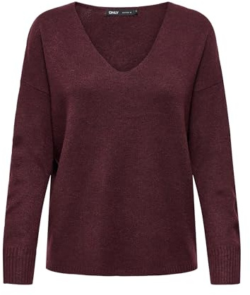 ONLY Damen Strickpullover V-Ausschnitt Sweater Onlrica Life L/S V-Neck Pullo KNT Noos 15224360 ,Zinfandel ,XL