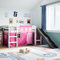 IKAYAA Hochbett mit Rutsche, Kinderbett mit Rutsche, Hausbett 90 x 200 cm,Bett mit Rutsche & Leiter, Hochbett für Kinder, Spielbett, ohne matratze, Weiß und Rosa