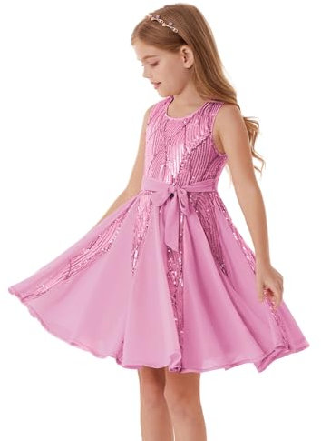 GRACE KARIN Vestito da principessa con paillettes scintillanti, abito da festa di compleanno, abito estivo da bambina, per occasioni speciali, festival, 5-12 anni, rosa, 10-12 Anni