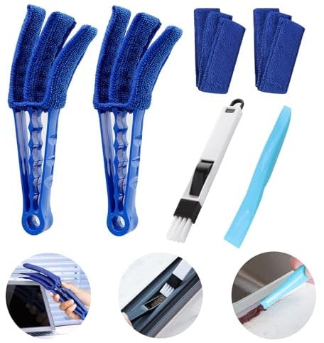 ZWWOGE Jalousien Reinigungsbürste, 2 Stück Jalousienreiniger,mit 2 Stück Mikrofaser Putztuch, Staubwedel für Jalousien, für die Reinigung von Jalousien und Elektrische Ventilatoren(Königsblau)