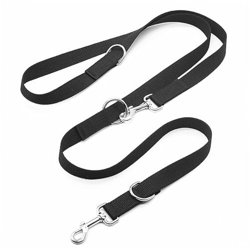 Hundeleine 3 Meter Verstellbare Schleppleine mit 2 Karabiner, Verdickte Führleine Doppelleine, Freihandleinen, Übungsleine aus Nylon, Schwarz