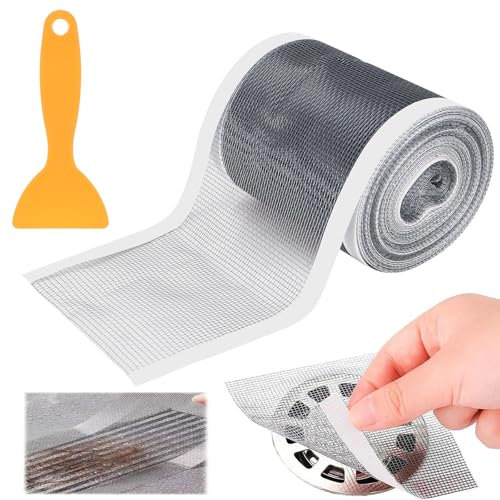 Tapvai 100mm x10m Haarsieb Duschrinne, Haarfänger Dusche aus PVC Gaze, Einweg Duschsieb Abfluss Haare mit 1 Plastikspatel, Haarsieb Dusche für Reparatur Tür Fenster Loch für Badewannebalkon Bad