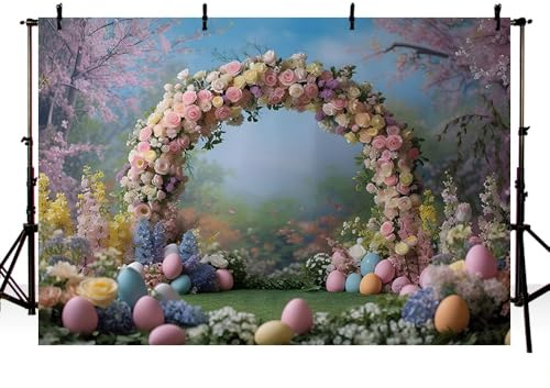 MEHOFOND 7x5ft Spring Easter Backdrop Floral Arch Eggs Garden Photography Background easter back drop Birthday Party Portrait Decor Photo Studio Props
