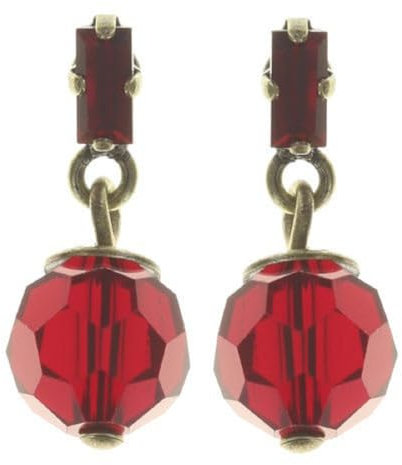 Konplott: pendelnde Ohrstecker Spider Daisy small red, kleine pendelnde Ohrstecker mit Baguette-Stein und geschliffener Kristallkugel in rot, für Damen/Frauen