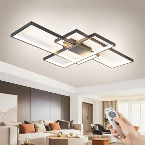 J.SUNUN LED Deckenleuchte 80CM, Deckenlampe Wohnzimmer Schwarz Dimmbar 3000K-6000K 3-Rechteckige Wohnzimmerlampe Aluminium Acryl Moderne Lampe decke ideal für Schlafzimmer & Wohnzimmer