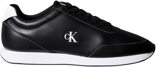 Calvin Klein Uomo Sneakers Running Retro in Pelle, Nero (Black/Bright White), 43