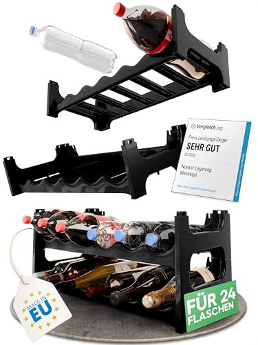 Novaliv Flaschenregal Schwarz für 24 Flaschen, erweiterbar, stapelbar, Getränkeschrank für Flaschen, Pet Flaschen Aufbewahrung, Weinregal flach, Weinlagerung, Getränkeaufbewahrung, Bottle Organizer