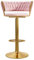 Sgabelli da bar in velluto per cucina, bancone colazione, imbottiti, regolabili in altezza, con schienale, gambe dorate e seduta rosa, sgabelli alti moderni con poggiapiedi (65 80 cm)