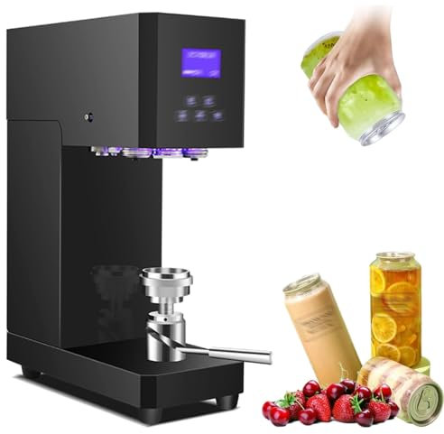 Automatic Can Seamer, Electric Cup Sealing Machine with Smart Counter and LED Display, Benchtop Tin Can Sealer Machine, 52 to 58mm Caliber, Height Adjustable, for Commercial Home Use(Black)