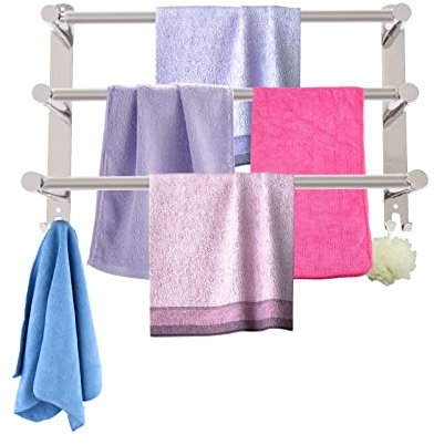Handtuchauszug 3-armig, Handtuchhalter Ausziehbar 43-78CM Edelstahl Ohne Bohren Handtuchstange Wand Wandregal Geeignet für Badezimmer küche badetuchhalter (Silber 3-Schicht)