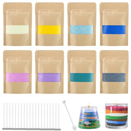 shallyong 8 Farben Kerzensand, Kerzensand mit 20 Docht, 400g Pflanzliches Kerzenwachs, Kerzenwachs Granulat, Wachsgranulat für Kerzen, Kerzen Sand für kreative Dekorationen (B)
