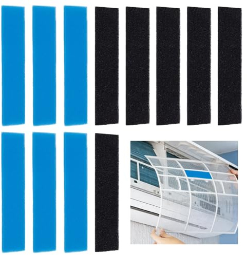 NBEADS 12 Stück 2 Farben Ersatz Luftfilter Für Mini Split Klimaanlagen, Rechteckiger Schwamm Klimafilter Ohne Rahmen Für Mini Split Klimaanlagen MAC-2330FT-E MAC-3000FT-E, Schwarz/Blau, 210x47x4.5mm