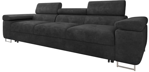Mirjan24 Sofa mit Schlaffunktion Torezio III Bis, Dreisitzer Polstersofa mit Einstellbare Kopfstützen, Füße aus Metall Chrom, Sofagarnitur, Couchgarnitur (Margo 227.09)