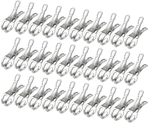 Lot de 30 pinces coupe-vent en acier inoxydable - Forte adhérence pour couvertures de piscine - Clip pour piscines hors-sol et serviettes de plage