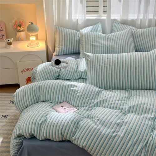 Freyamy Bettwäsche 135x200 Gestreift Weiß Blau Gestreifte Bettwäsche Set