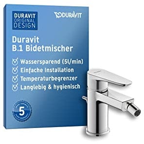 Duravit B.1 Einhebel-Bidetarmatur (Auslauf Höhe 78 mm), Bidetmischer mit Zugstangen-Ablaufgarnitur, Keramikkartusche und Temperaturbegrenzung, Chrom