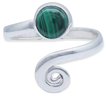 Ring 925 Silber Malachit grüner gestreifter Stein größenverstellbar Edelstein echt Silber Damen Sterling Silber Geschenk (MRV-102-10)