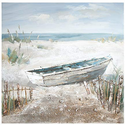 GILDE Bild Boot am Strand - Meer - Gemälde handgemalt - H 100 cm B 100 cm