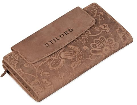 STILORD 'Lorelai' Portemonnaie Damen Leder Groß Frauen Geldbörse Reißverschluss Vintage Portmonee Quer Elegant und Stilsicher, Farbe:Natur - braun
