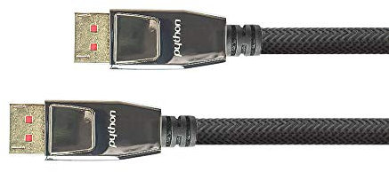 PYTHON Series Premium - Cable DisplayPort 1.4 (8 K a 60 Hz/4 K a 240 Hz, Conector metálico con Bloqueo, Conectores Dorados, apantallamiento Triple, Trenzado de Nailon, 5 m), Color Negro