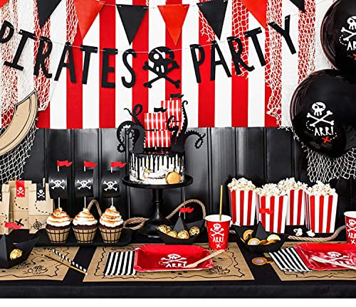 Ensemble de fête anniversaire pour enfants de nombreuses pièces vaisselle décoration d'anniversaire table d'anniversaire de nombreux motifs (Pirate de luxe)