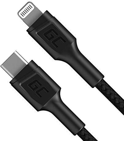 Green Cell Cavo USB-C Lightning 1m PowerStream | Apple MFi | PD 26W | per iPhone 11 12 13 14 Pro Max Mini | iPad Air mini | Ricarica rapida 30min | Kevlar | Nero