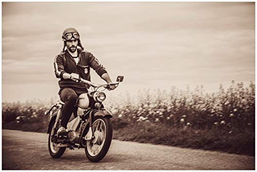 Wallario Poster - Simson Fahrer in der DDR in Sepiafarben in Premiumqualität, Größe: 100 x 150 cm XXL-Poster