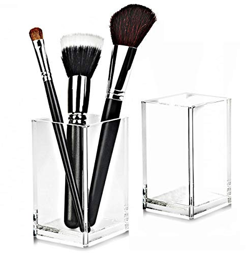 Etroshare 2 Pack Kosmetik Organizer Becher aus Acryl Stifteköcher Stiftehalter Stiftebox Make Up Aufbewahrung für Schminke,Stift(kristallklar durchsichtig)