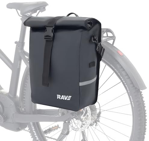 RAVE Fahrradtasche Gepäckträgertasche Voyage (Einzeln) - Schnelle, werkzeuglose Montage Dank Easy-Click-System - Wasserfest - Praktische Netz-Seitentasche - Abnehmbarer Schulter-Tragegurt
