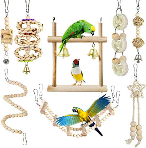 CAMITER Vogelspielzeug für Papageien, Naturholz, zum Aufhängen, Schaukeln, Zerkleinern, Kauen, Sitzstangen für Papageien, Beißspielzeug für Wellensittiche, Nymphensittiche, Aras, 8 Packungen