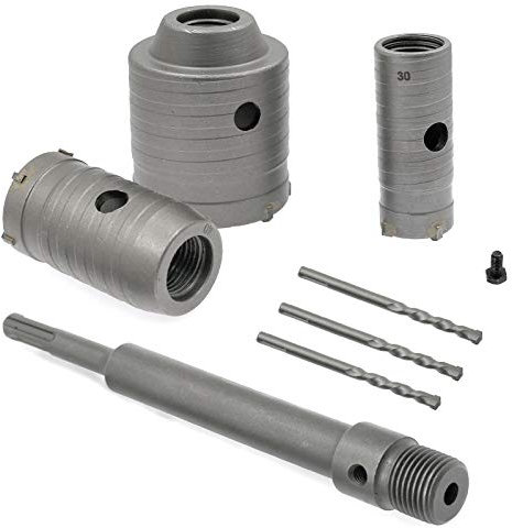 Hordion Concrete Hole Saw Kit, 30mm 40mm 60mm Hole Saw Drill Bit Set SDS Plus Shank Wall Hole Cutter with 202mm Connecting Rod for Brick Concrete Cement Stone Wall Air Conditioner Masonry Tile