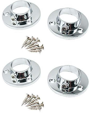 EAI Polished Chrome Wardrobe Rail Locking End Socket, 25mm, 4 Pack | Locking End Socket for Round 25mm Diameter Clothing Rails, Fixings Included, Secure Clothing Storage