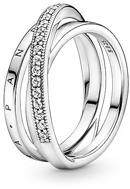 PANDORA Ring überkreuzendes Dreifachband silber, Zirkonia 199057C01 50