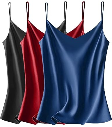 VIDUSSA Débardeurs Femmes Chemise Satin sans Manches Chemisiers Col V Blouse Haut T-Shirt Cami Tops