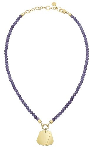 Breil, Damen Halskette Private Code Collection TJ3151, Amethyst Halskette mit Zwei IP-Goldstahlplättchen