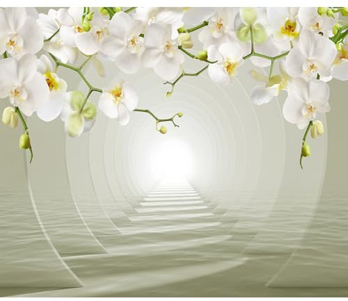 decomonkey Fototapete Blumen Abstrakt 450x315 cm XXL Design Tapete Fototapeten Tapeten Wandtapete moderne Wand Schlafzimmer Wohnzimmer Deko Modern Natur Orchidee Meer Tunnel Laub Pflanzen