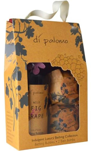 Di Palomo Vegan Wild Fig & Grape Indulgent Luxury Bathing Collection. Bathing Bubbles 300ml & 2 Bath Bombs. Bubble Bath Body Wash & Bath Bomb Bath Set. Vegan Bubble Bath & Shower Gel Gifts for Women.